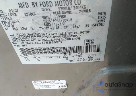 2007 Ford Edge Sel from USA, damaged, VIN 2FMDK38C57BB65557